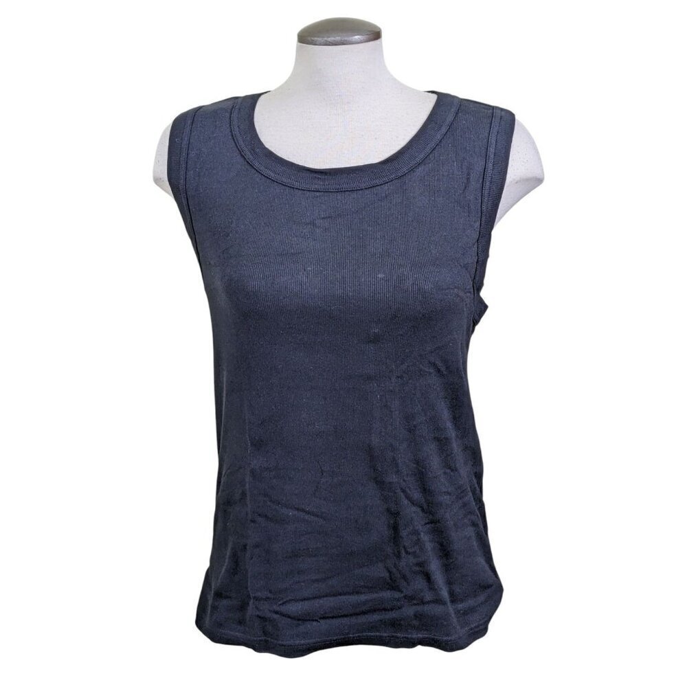 Tahari Womens Ribbed Tank Top Size XXL 18 Black Cotton Stretch Staple Essential